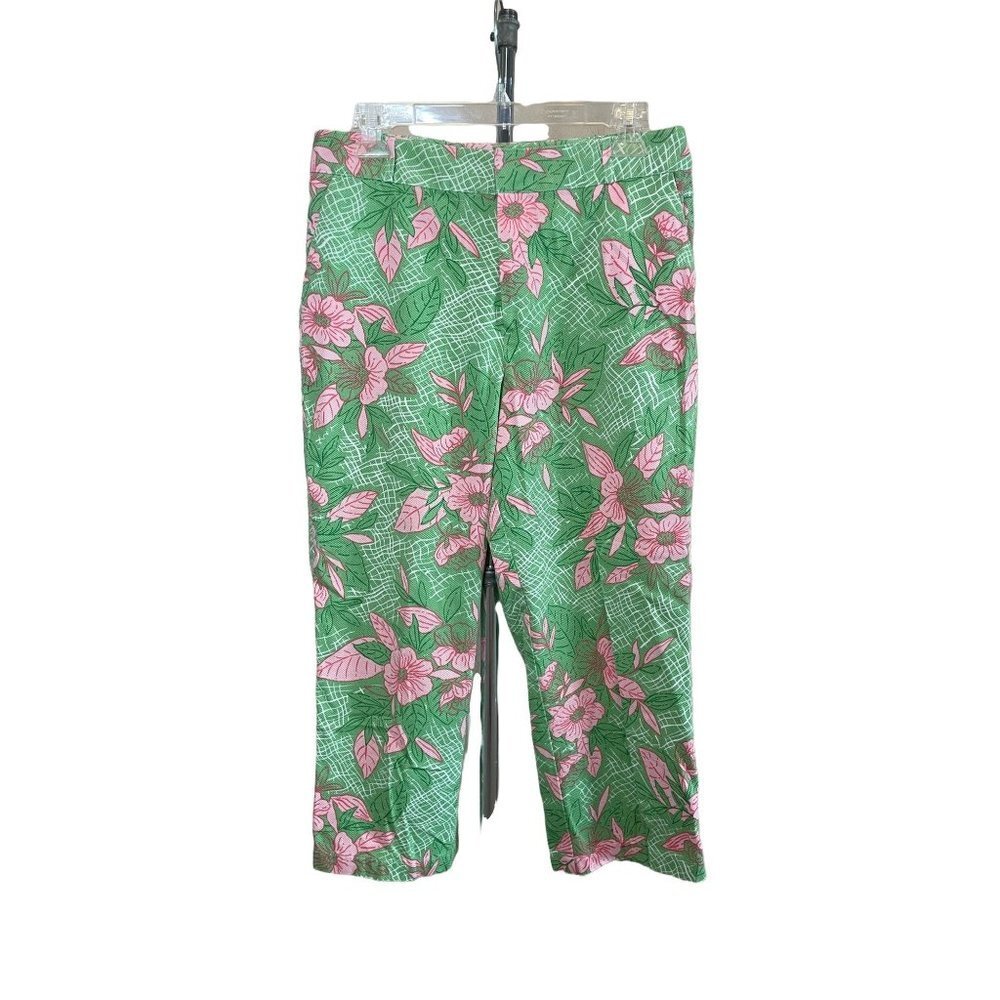 Sag Harbor Green and Pink Floral Cropped Pants